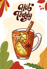 Hot toddy. Winter or autumn drink for your design. Hand drawn sketch for christmas template. Vector illustration