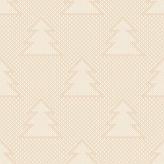 Winter Holiday Knitted Pattern. Christmas Trees Ornament. Vector Seamless Wool Knit Texture Imitation