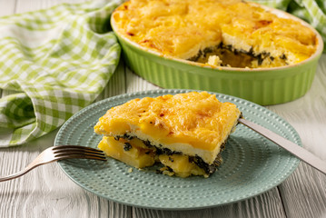 Potato, spinach and feta cheese casserole.
