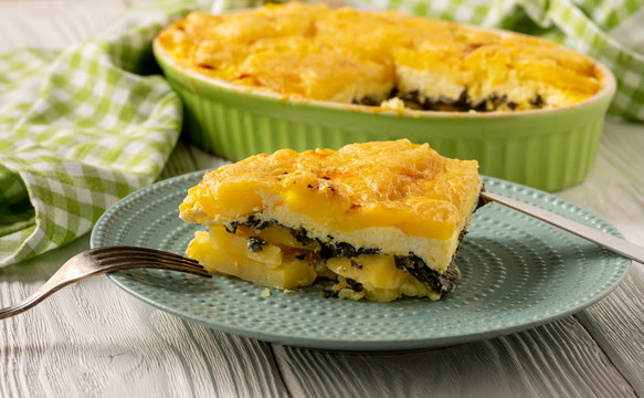 Potato, Spinach And Feta Cheese Casserole.