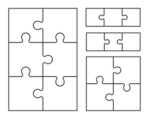 Puzzles grid. Jigsaw puzzle 6, 4 and 3 pieces