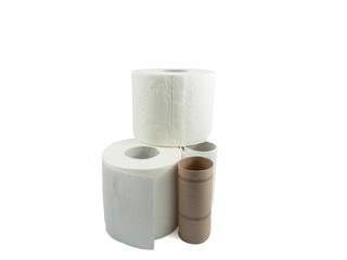 Toilet paper rolls with different amounts of paper isolated on white.