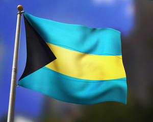 Bahamian Flag waving in blue sky