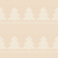 Winter Holiday Knitted Pattern. Christmas Trees Ornament. Vector Seamless Wool Knit Texture Imitation