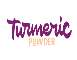 Turmeric powder. The name of the medicinal plant. Vector illustration for your design.