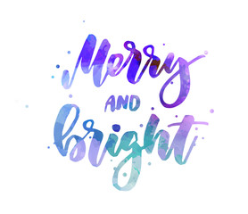 Merry and bright holiday lettering