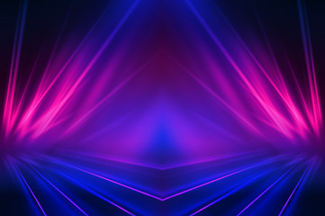 Empty dark abstract background. Background of an empty show scene. Glow of neon lights on an empty...