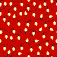Christmas light bulbs seamless pattern, Colorful xmas garland, Christmas and New Year background
