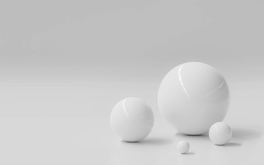 Fototapeta na wymiar White spheres with glossy surface, on white matte background 3d illustration render