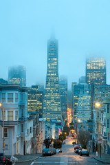 Skyline of Financial District at dusk, San Francisco, California, United States.