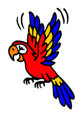 exotic parrot Rosella flies and smiles, color cartoon