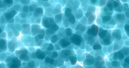Underwater surface with sun light reflection and ripples on surface background. Sparkling sunlight shine under water in clear pool, sea or blue ocean, top view