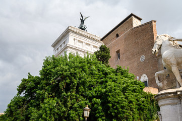 Fototapeta na wymiar Monumento a Vittorio Emanuele II in Piazza Venizia, Rome, Italy. Like a wedding cake, a Victorian typewriter. Rome, Italy
