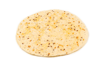 Pitta bread with seeds isolated on white