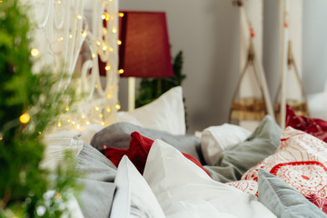 Bedroom decorated for Christmas time close up