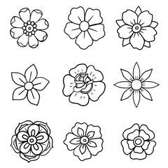 Vector set of old school tattoo style flowers 