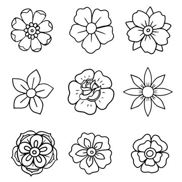 Vector set of old school tattoo style flowers 