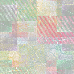Seamless abstract pattern. Multi-colored geometric shapes with scuffs. Grunge
