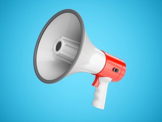 3D Rendering Megaphone isolated on blue background