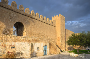 Medieval city walls of the Sousse medina,  Tunisia.