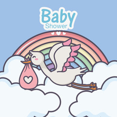 baby shower stork diaper pink rainbow clouds