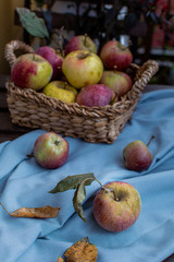 ripe red apples on rustic wooden background