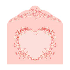 Envelope a flat paper container with a sealable flap, used to enclose a letter or congratulation, invitation, greetings, wedding cards. Swirling decorative  pattern Heart frame Valentines Day.Template - 304080669