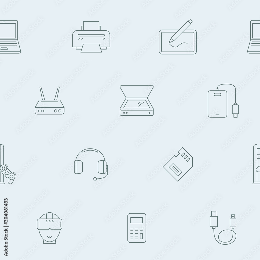 Poster electronic devices background - vector seamless pattern of technique and computer for graphic design