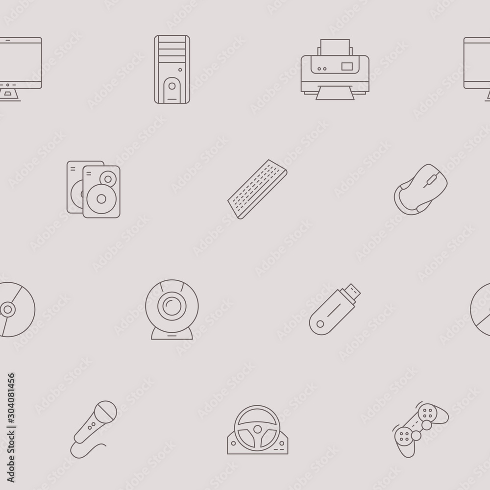 Poster electronic devices background - vector seamless pattern of technique and computer for graphic design
