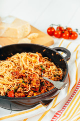 Spaghetti Bolognese With Carrots, Pepper and Courgette