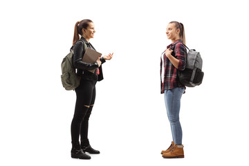 Female student talking to another female student