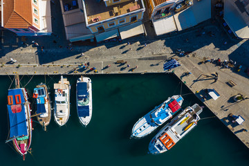 bird's eye view of the yacht at Marina of the Greek island