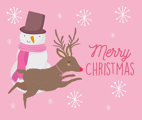 merry christmas celebration snowman reindeer snowflakes