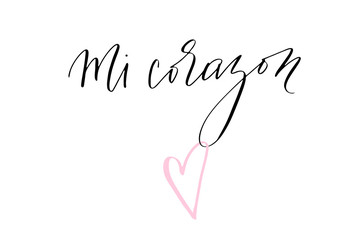 Phrase my heart in Spanish handwritten text vector