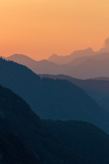 Orange colors in sunrise, Bohinj valley