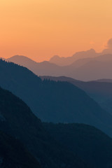 Orange colors in sunrise, Bohinj valley