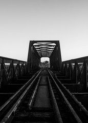 Fototapeta na wymiar Iron Railway Bridge, black and white