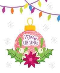 merry christmas celebration ball flower lights leaves