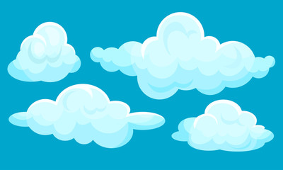 Set of white clouds. Vector illustration on a blue background.