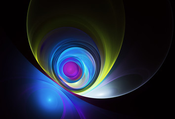 Abstract color dynamic background with lighting effect. Fractal spiral. Fractal art