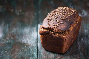 Traditional Russian rye Borodino bread. style rustic.