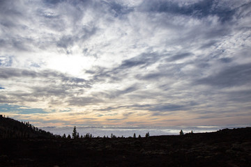 Clouds on an evening sky over a forest, Tenerife