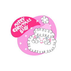 Merry Christmas Baby. Santa Claus. Cartoon print. Pink. Lettering. Isolated vector object on a white background.
