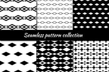 Seamless pattern collection. Geometrical design backgrounds set. Repeated rhombuses, diamonds, lozenges motif. Geo print