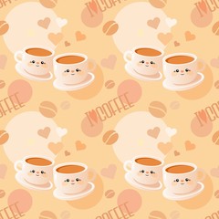 Seamless pattern with cups of coffee and the words 