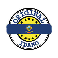 Naklejka premium Vector Stamp of Original logo and Tying in the middle with Idaho flag, the states of America.
