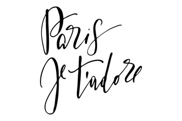 Fototapeta premium Phrase in French paris i adore you handwritten text vector