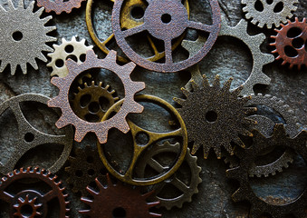 Assorted machine gears and components background