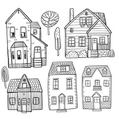 Set of hand drawn buildings