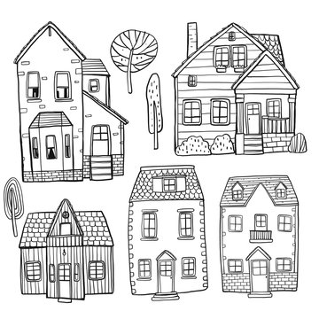 Set of hand drawn buildings